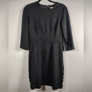 Trina Turk "Flush" Black 3/4 Sleeve Midi Shift Dress with Button Details